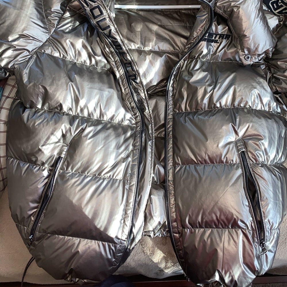 Gold/Silver Rockstar Bubble Coat fits reasonable